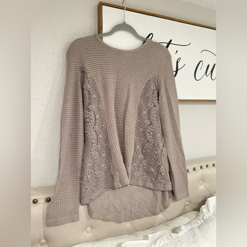 Indigo Taupe Lace-Detail Sweater